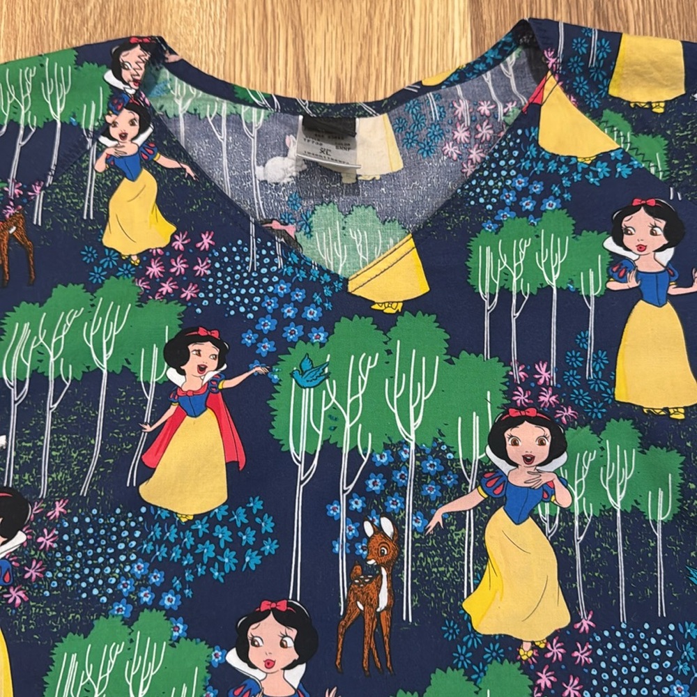 Disney Snow White Scrub Top Forest Scene
